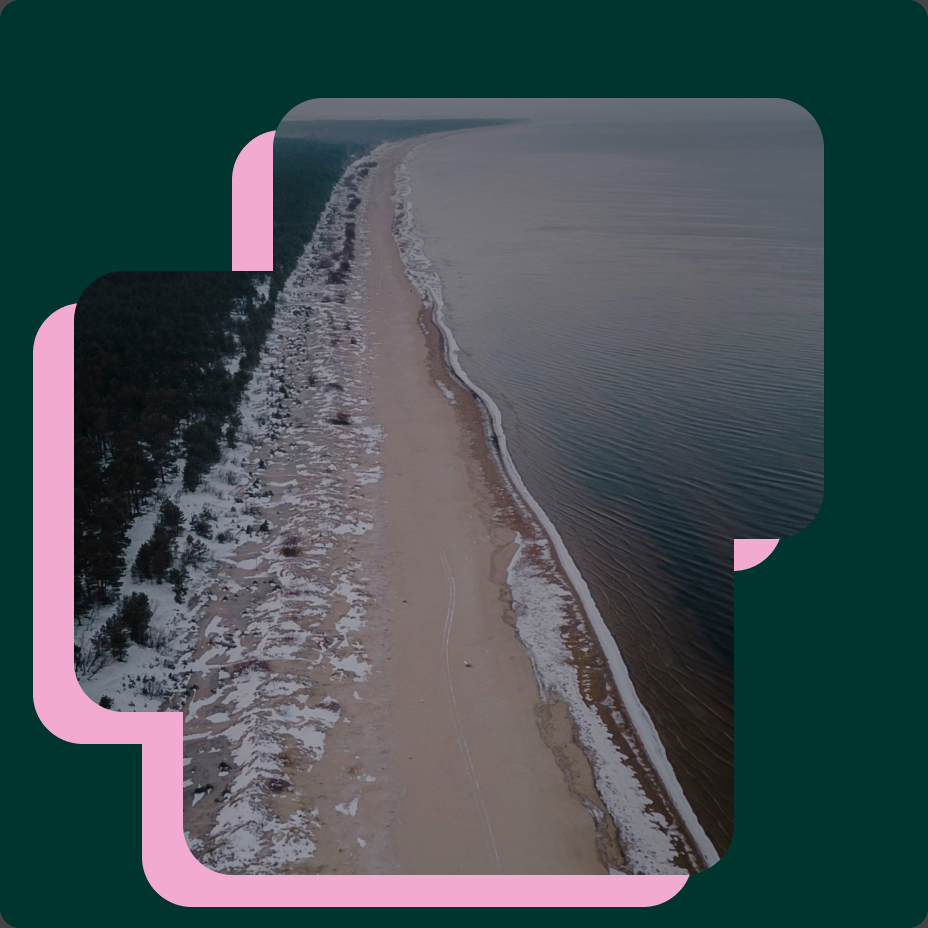 Aerial view of a long, narrow coastline
