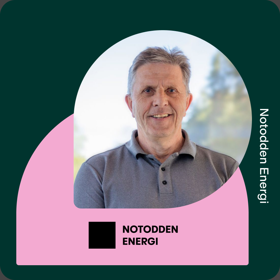 Asbjørn Kasin of Notodden Energi Holding, with the Notodden Energi logo