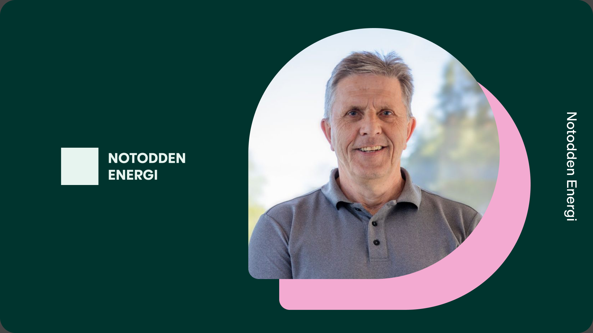 Asbjørn Kasin of Notodden Energi Holding, with the Notodden Energi logo